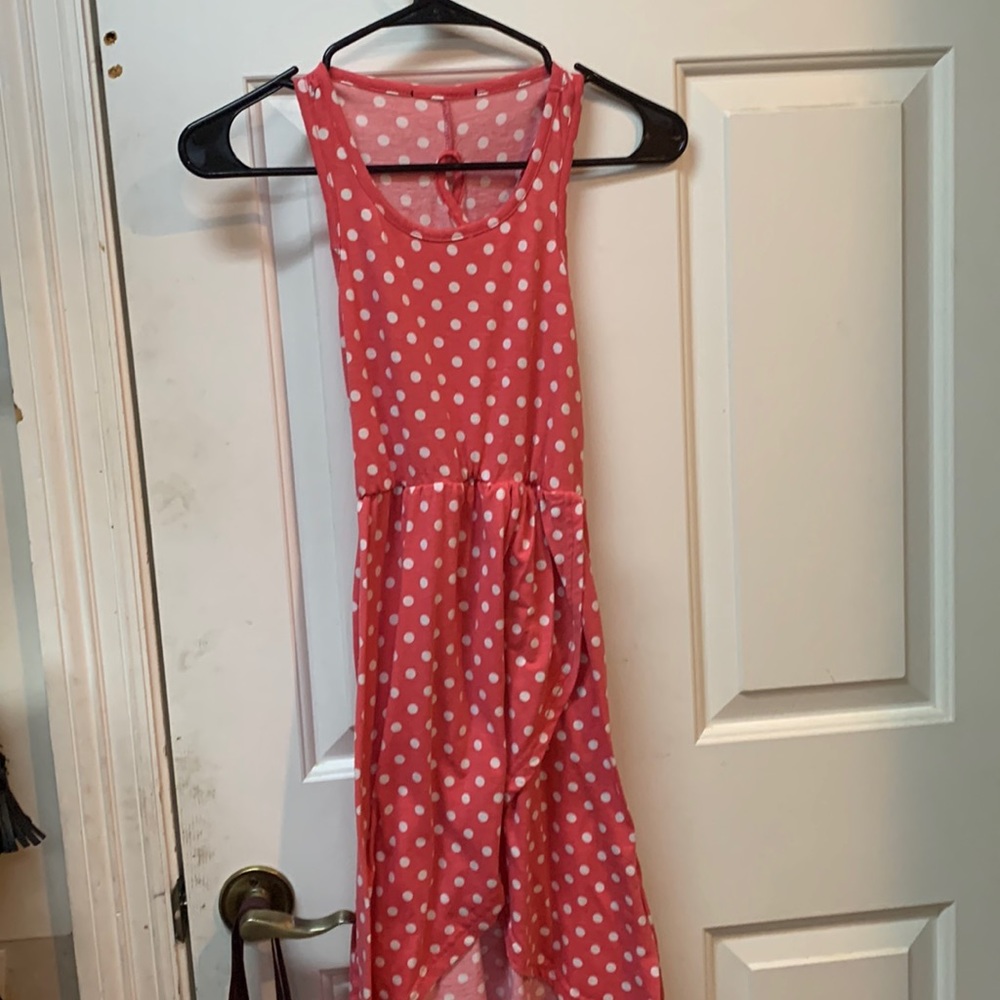 Pink dress with white pika dots